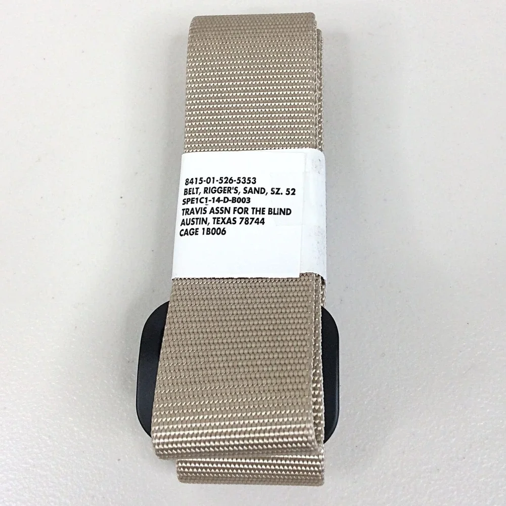 Defense Logistics Agency Military Rigger Belt Sand Size 52 8415-01-526-5353